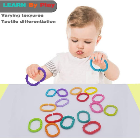 Baby Toys Links-to-Go Car Seat and Hanging Stroller Ring Toy, Larger Connecting Ring Travel Accessory Set...