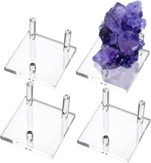 4PCS Rock Display Stand,Mini Acrylic Easel Stands Three-Peg Square Acrylic Display Stands Small Collectibles Easel for Crystal ,Rocks, Minerals Sl...