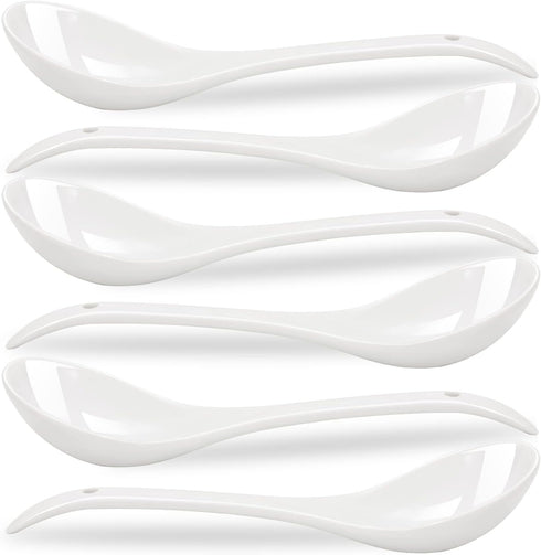 Porcelain Mini Size Ladles, 9 inch Large Soup Spoons, 6 Pieces Premium White Porcelain Spoons, Ladles for Stews, Chinese Noodles Spoons, Long Ladl...