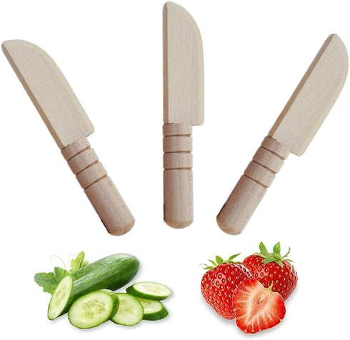 3 PCS Wooden Kids Knife Safe Toddler Knife Kids Cutting Knife Child Knife Kids Kitchen Tools for Cooking,Children's Safe knives,Cutting Veggies Fr...