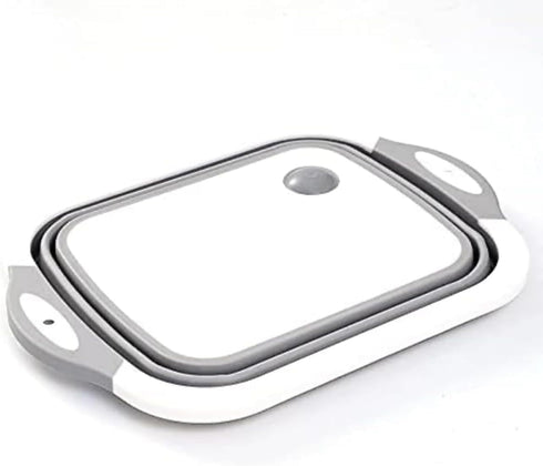 Kitchen plastic Portable 3-1n-1 Collapsible Foldable folding Silicone cutting Chopping Board., Medium, Gray and white...
