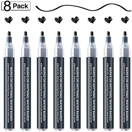 AKARUED Black Acrylic Paint Markers, 8 Pack Acrylic Black Paint Pen Sets for Rock Painting, Wood, Stone, Glass, Ceramic, Paper, Drawing, Art Proje...