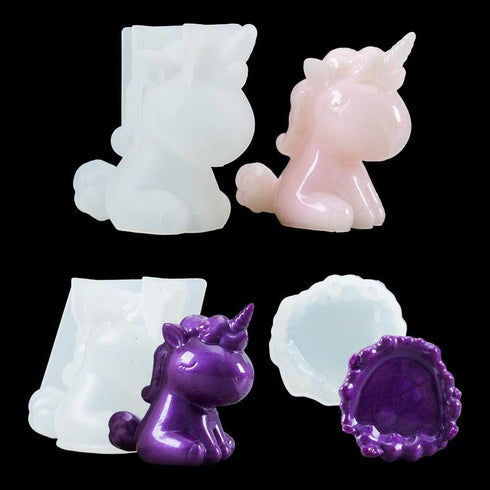 3Pcs Big & Small Unicorn and Stand Base Silicone Resin Molds Epoxy Resin Casting Mold for Necklace Pendant Jewelry DIY Craft Tool Chocolate Candy ...