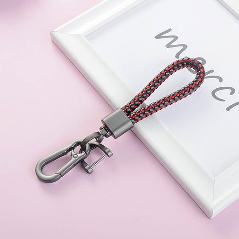Car Key Acorn Weave Paracode Key Chain Ring, Thick Leather Braid Rope Car Keychain Ring for Men and Women, Suit for All Cars (Black/Red)...