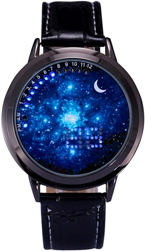 MINILUJIA LED Touch Screen Watch Unique Cool Watch Meteor Shower/Wish Tree Brain/Universe Milky Way/Simple Black Dial Watch with Soft Leather Stra...