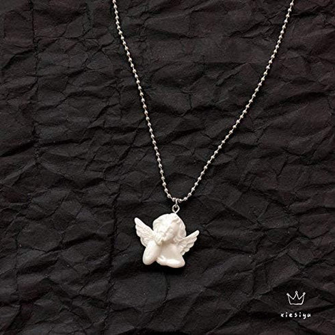 2pcs Cute Cupid Angel Pendant Stainless Steel Necklace, Long Chain Baby Shaped Jewelry Sweetheart for Women Man Friendship Girl Gifts...