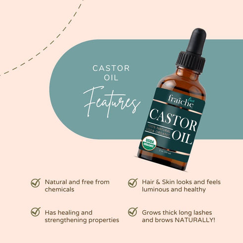 Castor Oil Organic (2oz) + FREE Filled Mascara Tube USDA Certified, 100% Pure, Cold Pressed, Hexane Free by Live Fraiche. Hair Growth Oil for Eyel...