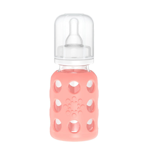 Lifefactory Glass Baby Bottle with Stage 1 Nipple and Protective Silicone Sleeve Cantaloupe, 4 Oz...