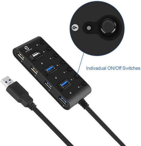 USB Hub 3.0 Network Hubs 7-Port USB 3.0 Hub with Smart Charging Port and Individual On/Off Power Switches for Windows 10/8 / Vista/XP and Mac OS X...