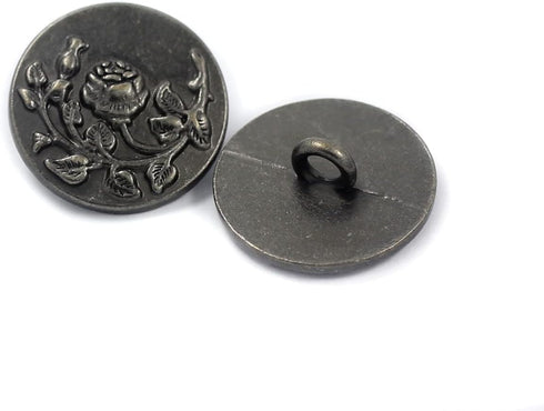 Bezelry 12 Pieces Rose and Vine Metal Shank Buttons. 20mm (3/4 inch) (Gray Silver)...