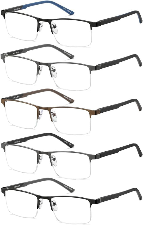 EYECEDAR Blue Light Blocking Reading Glasses for Men, Metal Half Frame Spring Hinges Anti-Glare Eyestrain 5 Pack Computer Eyeglasses Readers 1.75...
