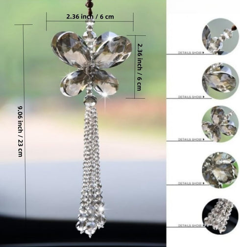 Crystal Butterfly Beads Tassel Car Pendant Car Hanging ornaments Car Mirror Hanging Accessories Rearview Mirror Accessories Car Décor (Champagne)...