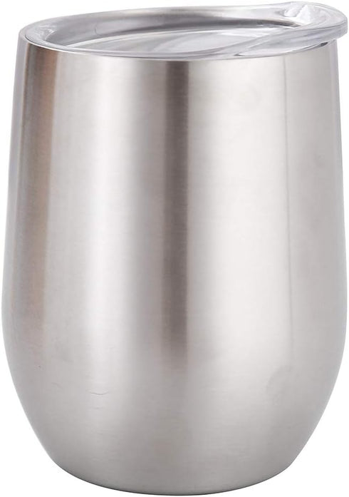 Stainless Steel Wine Glasses, Double Wall Insulated Tumbler with Lid for Wine, Coffee, Drinks, Champagne, Cocktails (Stainless Steel)...