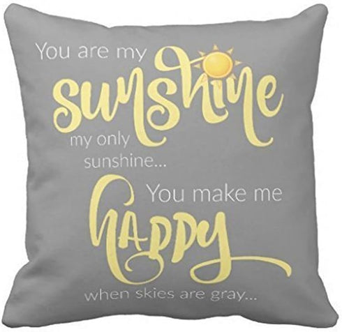 Leaveland 18 x 18 Inch You Are My Sunshine Yellow On Gray with Chevron Soft Cotton Polyester Throw Pillow Cases Home Decor Coshion cover Decoretiv...