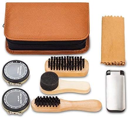 Shoe Shine Kit with PU Leather Sleek Elegant Case, 7-Piece Travel Shoe Shine Brush kit...