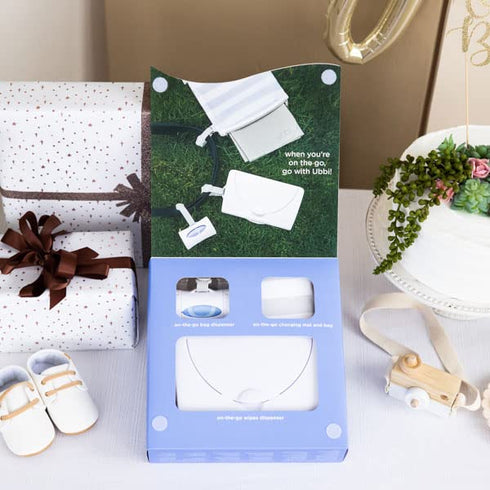 Ubbi On-The-Go Gift Set, Baby Essentials, Includes Portable Changing Pad, Wipe Dispenser, and Bag Dispenser, Newborn Baby Essential...