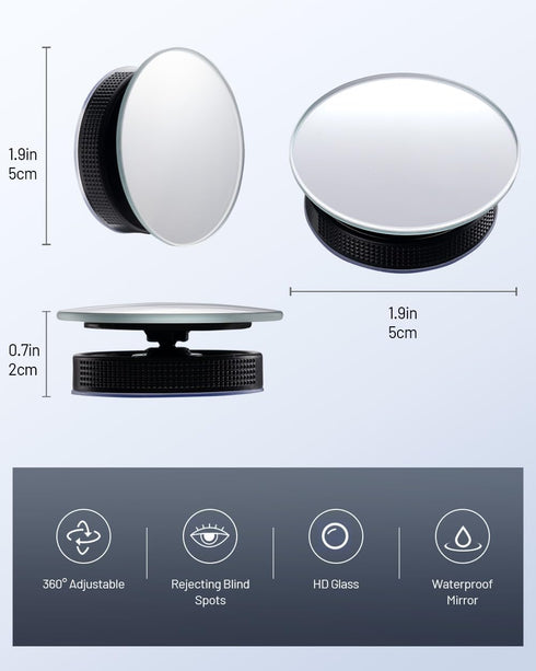 blind spot mirrors 2 pack for Car, Side Mirror Blindspot Convex HD Glass Round Frameless, Round Wide Angle Rear View Mirrors 360° Rotatable, Sucti...
