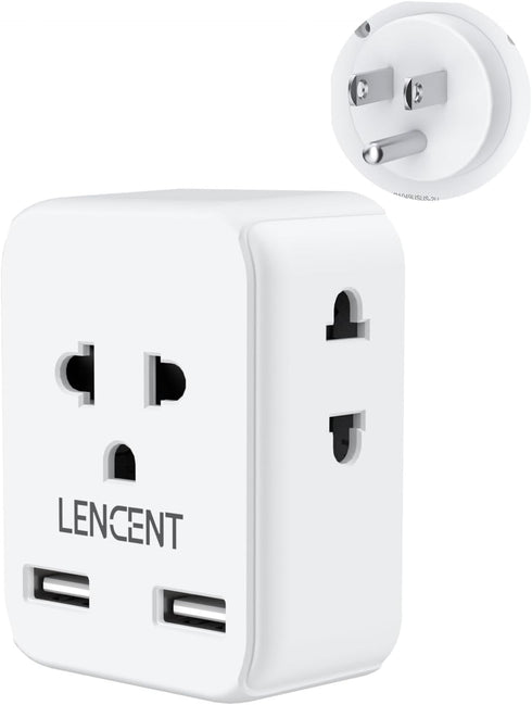 LENCENT EU to US Plug Adapter, European to USA Outlet Adaptor with 2 USB, Europe to American Outlet, 3-Sided Outlet Extender, Wall Tap, Mini Charg...