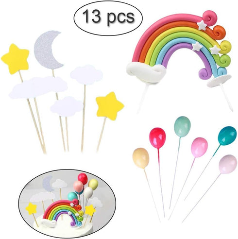 Palksky Colorful Rainbow Cake Topper/Wedding Cake Flags/Cupcake Picks Set -Include Cloud Balloon Moon Stars/Boy Girl Kid Birthday Baby Shower Part...