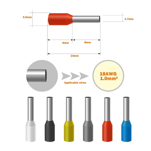 AWG18 1000pcs Wire Ferrules Terminals, AWG18 Terminal Connector Wire Insulated Cord Pin Ends Terminals for Electric, Industrial, Chemical Industry...