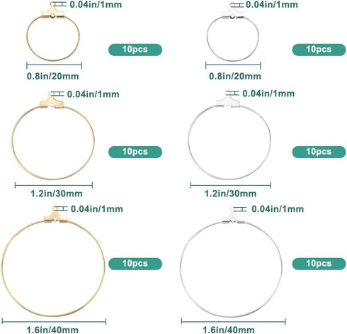 1 Box 60Pcs 6 Styles Round Beading Hoop Earrings Beaded Earring Making Hoops Gold Silver Brass Hoop Earring Findings for Jewelry Making Supplies D...