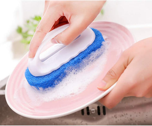Sponge Brush Home Kitchen Powerful Decontamination Cleaning Brush Bathtub Brush (3pc,Sponge Brushes-Blue)...
