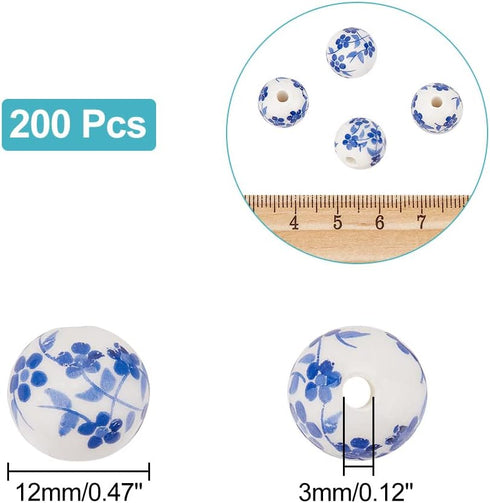 CHGCRAFT 200pcs 12mm Round Porcelain Beads Ceramic Loose Beads Handmade Porcelain Beads Printed Round Spacer Beads for DIY Jewelry Making Supplies...