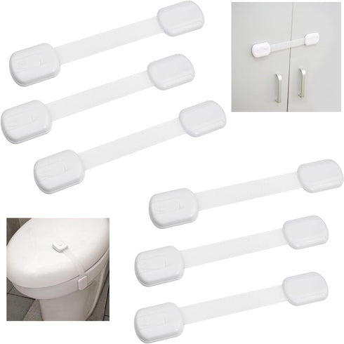 Child Safety Locks (White) - Set of 6 - Prevents Injury and Opening (Oven) Doors, (Kitchen Sink) Cabinets, Toilet Seats, etc. - No Tools or Screws...