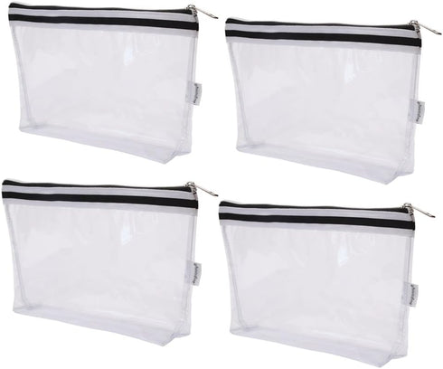 Multi-purpose Waterproof Clear Vinyl Zippered Toiletry Cosmetics Makeup Pouch With French Tape 4-pack...