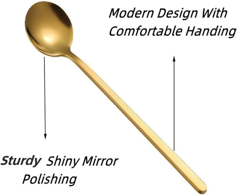 6 Pieces Stainless Steel Gold Espresso Spoons, YIFARUBE 6.7 Inch Long Handle Stirring Spoons, Mini Teaspoons Set for Coffee Sugar Ice Cream Desser...