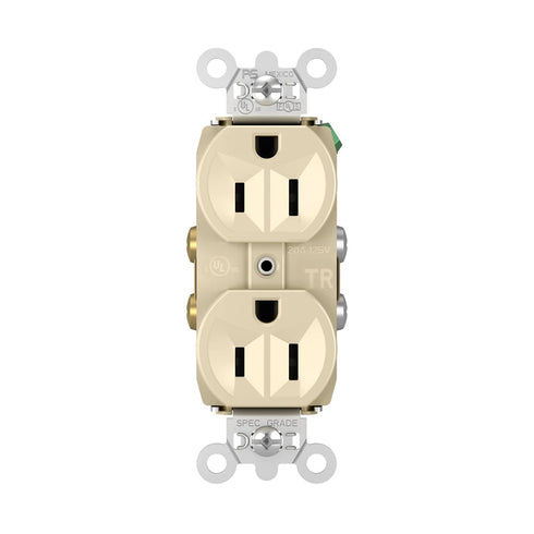 Legrand Pass & Seymour TR5262ICC12 15 Amp Tamper Resistant Construction Specification Grade Duplex Receptacle Outlet, Back and Side Wire, Ivory (1...