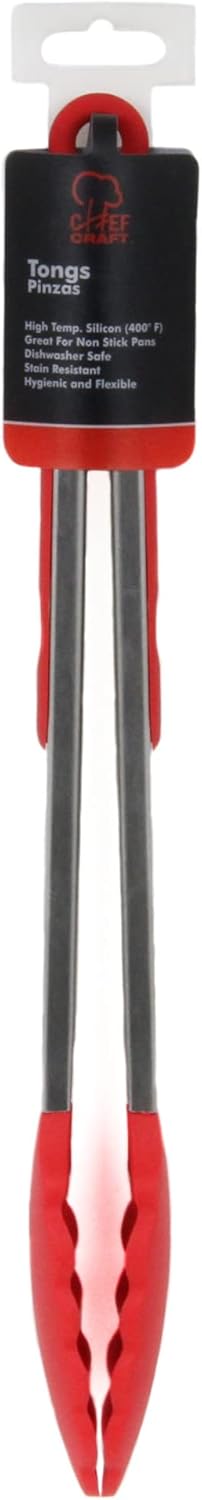 Chef Craft Premium Silicone Tongs, 12 inch, Red...