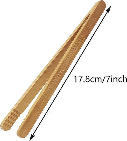7 Inch Bamboo Kitchen Utensil Tongs, Reusable Bamboo Toast Tongs for Toast, Kimchi, Fruit and Tea, 8 Pcs....