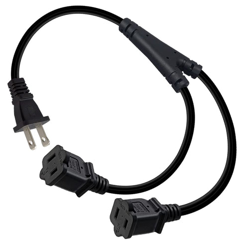 Nema 1-15P to Dual 1-15R Splitter Cable Polarized,US AC 2-Prong Male and Female Power Cable SPT2 18AWG 10A/125V (Straight 2Ft)...
