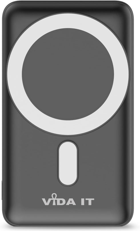 Vida IT Fast Wireless Battery Pack Magnetic Power Bank for iPhone 12 13 14 Pro Max 5000mAh USB-C Portable Charger for Android Samsung Phone with S...