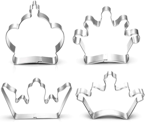 4-Piece Crown Cookie Cutter Set, Stainless Steel Biscuit Cutters, King Crown, Queen Crown, Prince Crown and Princess Crown...