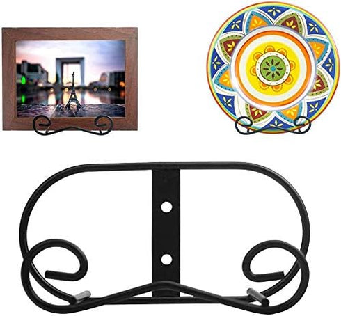 LIONWEI LIONWELI Wall Mount Plate Display Stands - 2 Pack Black Iron Easel Holders - Vertical Wall Hangers for Decorative Plates, Picture Frames, ...