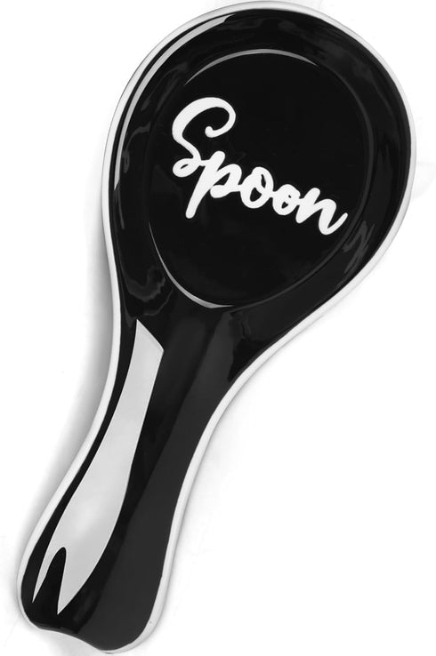 Ceramic Spoon Rest, Black Utensil Rest for Stove Top Large Spoon Holder 9.5 Inch for Kitchen Counter Ladle Spatula...