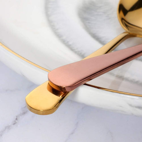 MINGYU 4-Piece Heavy Round Soup Spoons Set - Muticolor Premium Stainless Steel Dinner Serving Spoons Titanium Spoon Silverware Bouillon Spoons Tab...