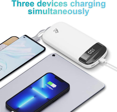 Portable Charger with Built in Cables, Portable Power Bank 10000mAh, with 2 Integrated Charging Cables, 5 Outputs, LED Display, Slim Battery Pack,...