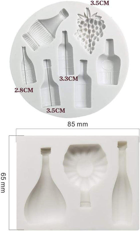 Set of 2 Mini Wine Bottles Silicone Fondant Mold Grape Champagne Bottle Sugarcraft Fondant Cake Cupcake Topper Decorating Tools Polymer Clay Craft...
