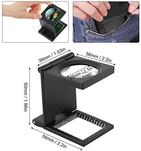 10 x 28mm Mini Three-Folding 10X Magnifier Portable Zinc Alloy Magnifier with Scale for Textile Optical Jewelry Tool...