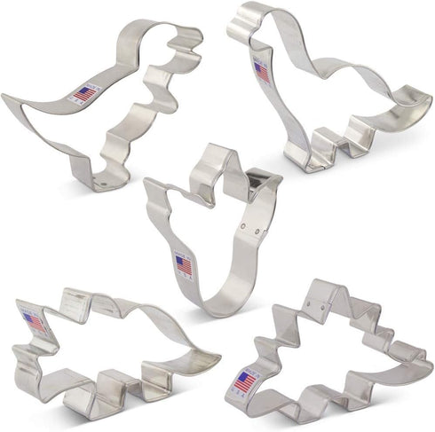 Ann Clark Cookie Cutters Dinosaur Cookie Cutters 5-Pc Set Made in USA, Triceratops, Stegosaurus, T-Rex, Brontosaurus, Dino Footprint...
