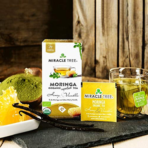 Miracle Tree - Organic Moringa Superfood Tea, 25 Individually Sealed Tea Bags, Honey & Vanilla (Keto, Detox, Energy/Immunity Booster, Vegan, Glute...