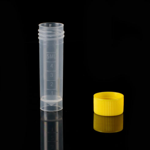 Eowpower 80pcs 5ml Flat Bottom Plastic Graduated Vial Tube with Screw Caps, Small Test Sample Bottles with Lid (Yellow)...