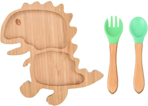 Bamboo baby Plate SET BOX with Suction Sustainable and Safe: Baby plate with Spoon for dinner Eco-Friendly BPA Free (dinosaur)...