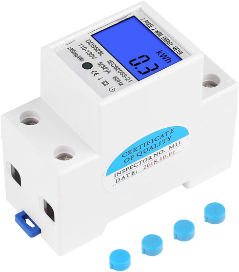 Energy Meter, Small 5 32A 110 130V 60Hz DDS528L LCD Backlight Single Phase Energy KWh Meter 35mm DIN Rail Mounting...