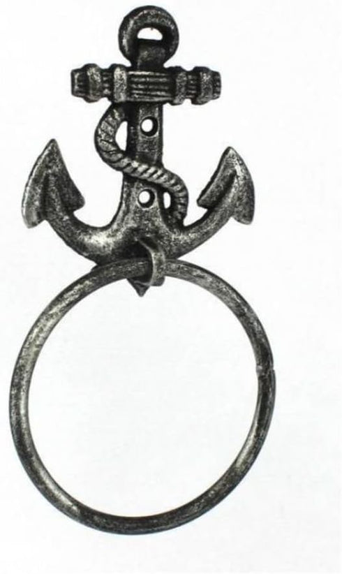Hampton Nautical Cast Iron Anchor Towel Holder, 8.5", Antique Silver...