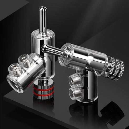HiFi Banana Plugs Speaker Connectors Screw Locking Banana Plugs Rhudium Plated Banana Connector Jack for Speaker Cable-2Pairs / 4 pcs...