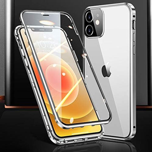 with Safety Lock & Strong Magnetic adsorption for iPhone 12 Pro Max case with Camera Lens Protector Metal Bumper 360 Full Body Protection Double-S...